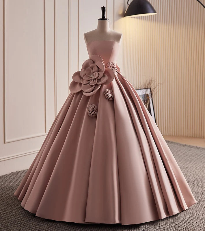 Romantic Ball Gown Strapless Sleeveless Lace - Up Back Long Length Evening Dresses