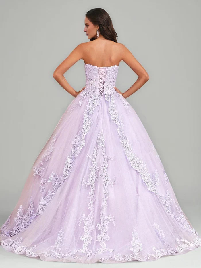 Romantic Ball Gown Strapless Sleeveless Lace - Up Back Long Length Quinceanera Dresses