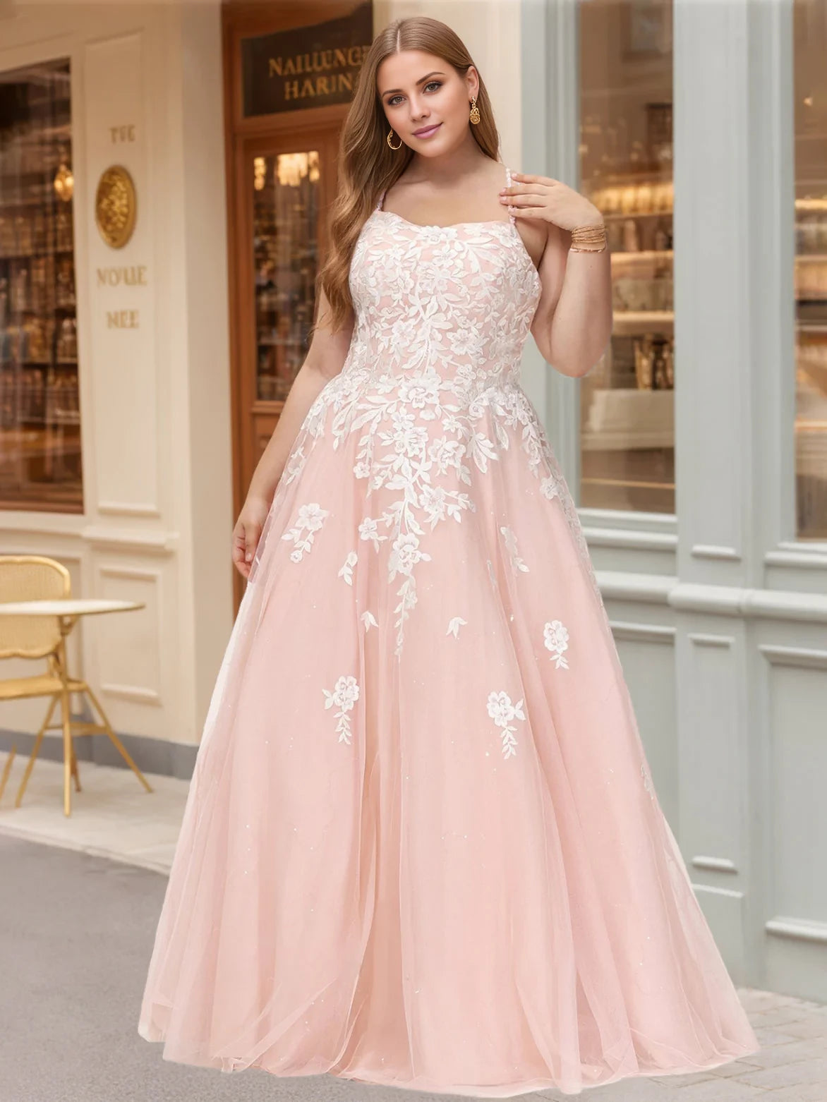 Plus Size Romantic Ball Gown Sweetheart Neck Sleeveless Criss - Cross Back Long Length Prom Dresses