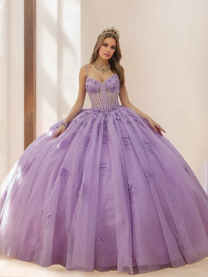 Romantic Ball Gown Sweetheart Spaghetti Strap Lace - Up Back Long Length Evening Dresses