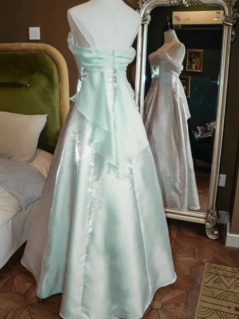 Romantic Ballgown Strapless Satin Ruffled-Bow Back-Zip Floor-Length Evening Dresses