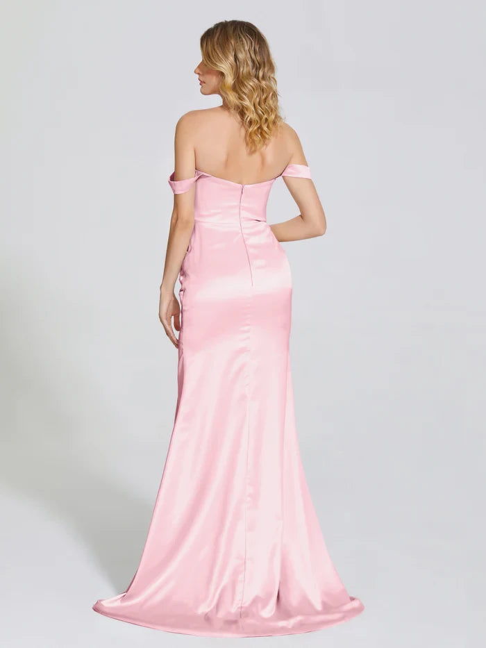 Romantic Mermaid Off - Shoulder Sleeveless Zipper Back Long Length Prom Dresses