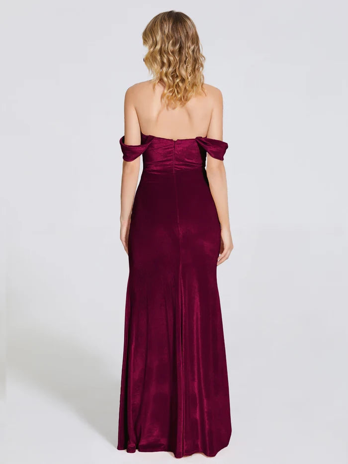 Romantic Mermaid Off - Shoulder Sleeveless Zipper Back Long Length Prom Dresses