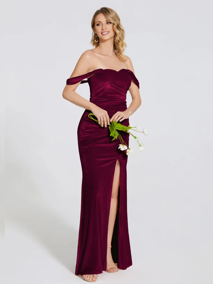 Romantic Mermaid Off - Shoulder Sleeveless Zipper Back Long Length Prom Dresses