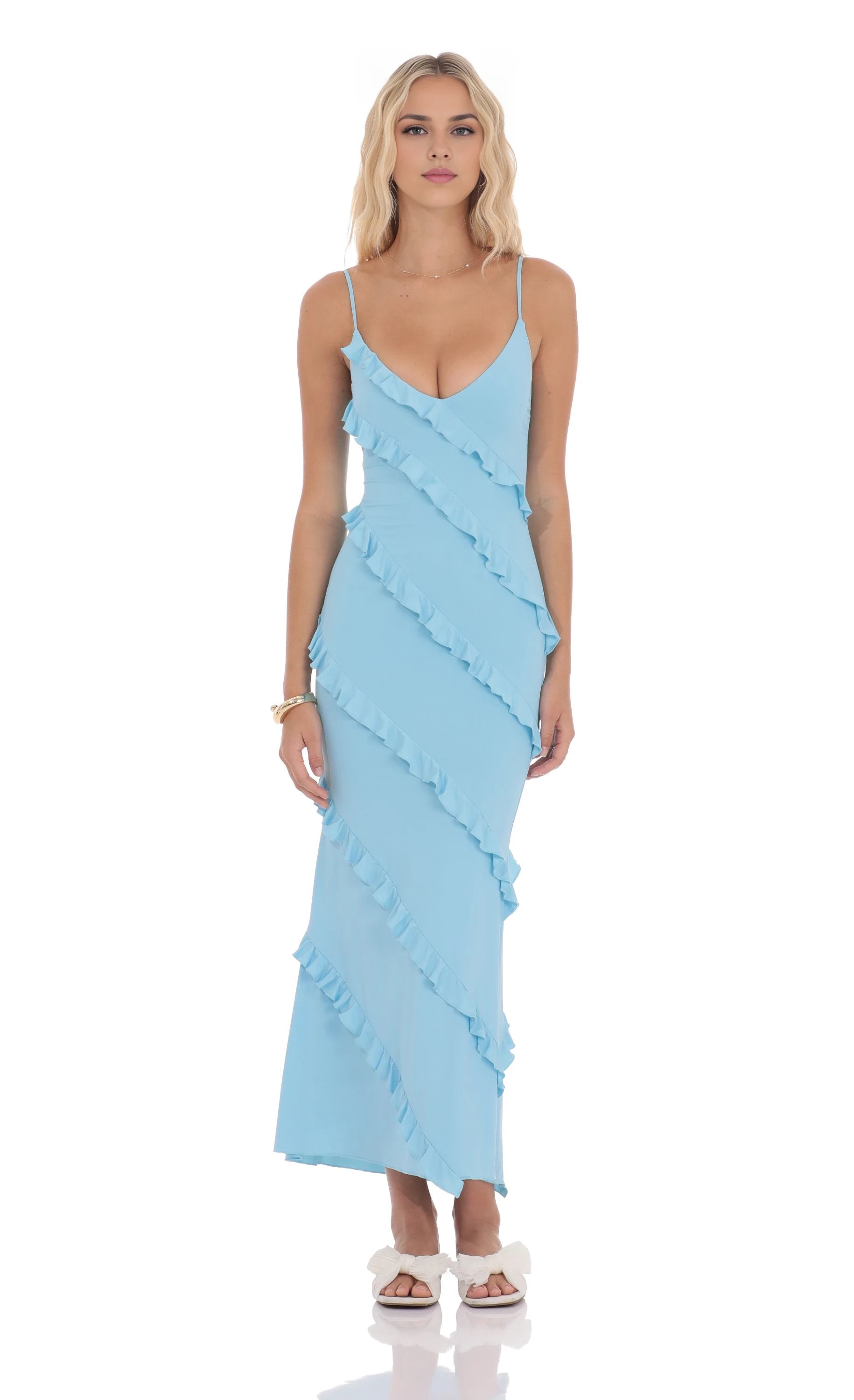 Romantic Mermaid Spaghetti-Strap Ruffled Back Floor Length Prom Dresses
