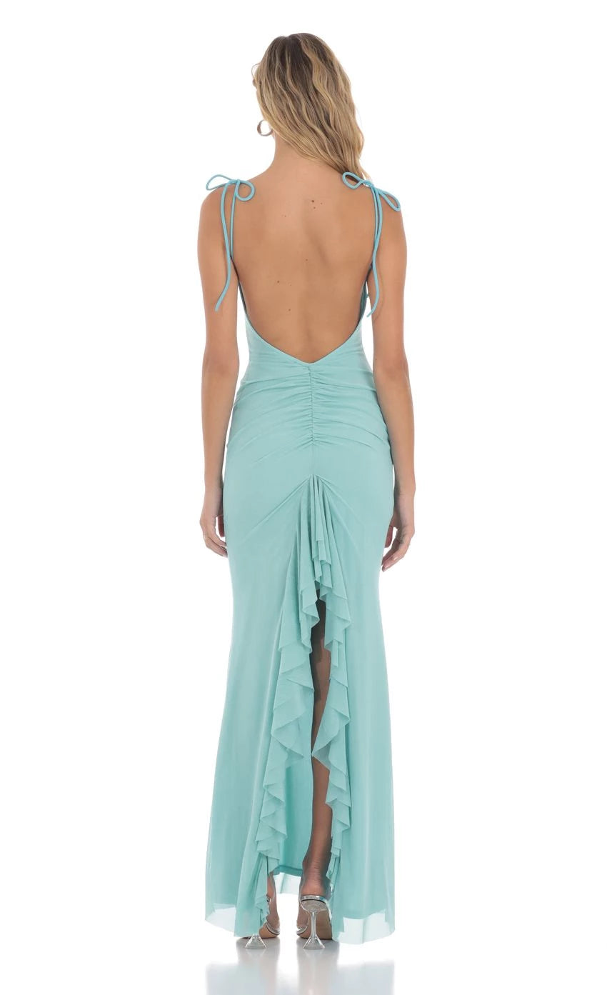 Romantic Mermaid Sweetheart Neck Tie-Strap Open Back Floor Length Prom Dresses