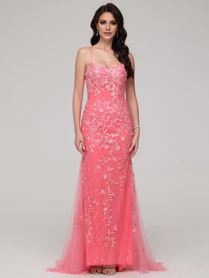 Romantic Mermaid Sweetheart Spaghetti Strap Lace - Up Back Long Length Prom Dresses