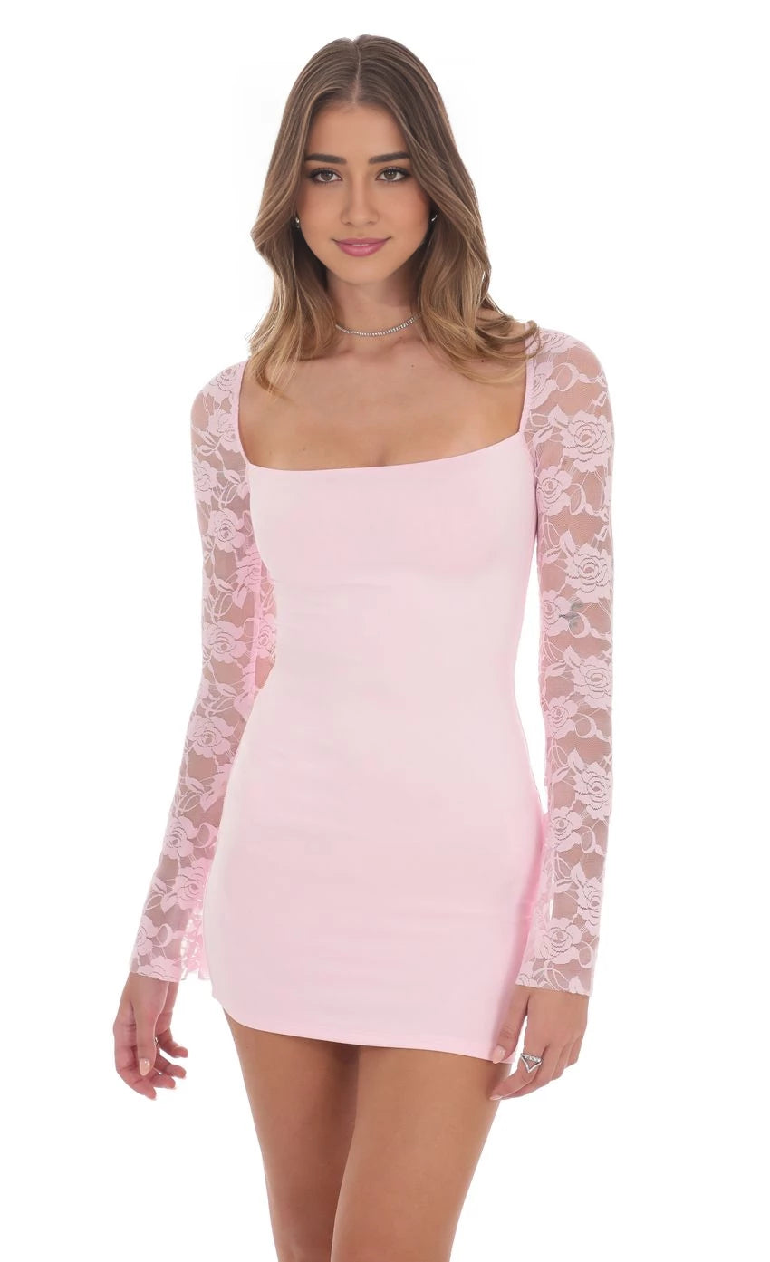 Romantic Sheath Square-Neck Lace-Sleeve Tie-Back Short Length Homecoming Dresses