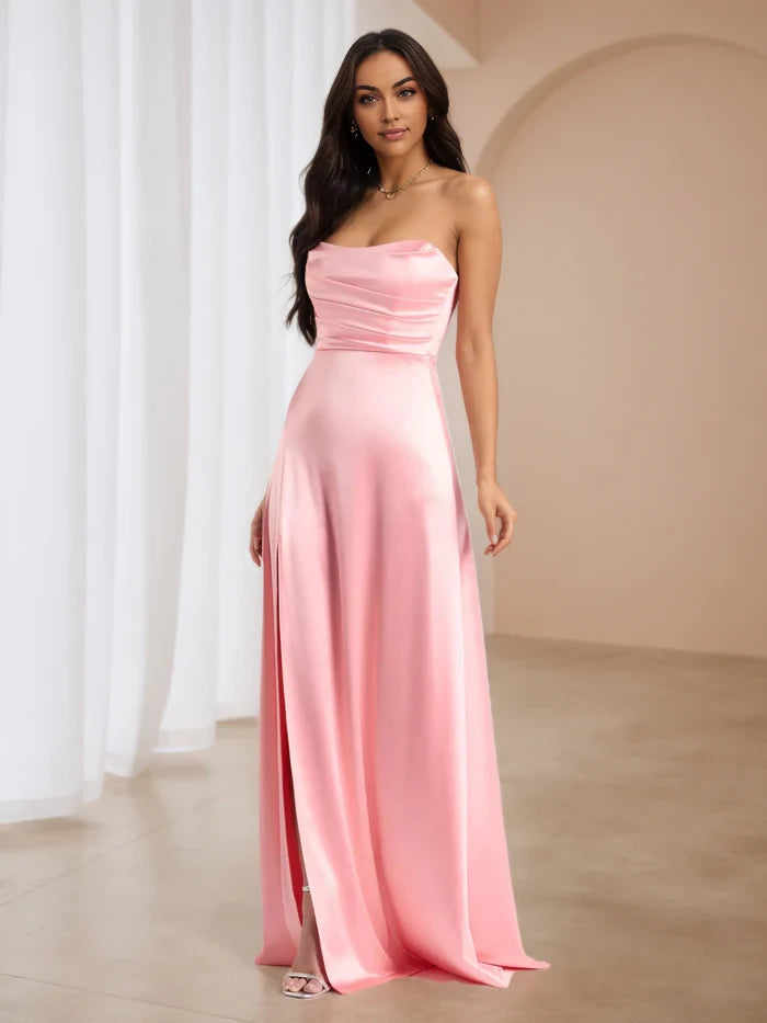 Romantic Sheath Strapless Open Back Floor Length Prom Dresses