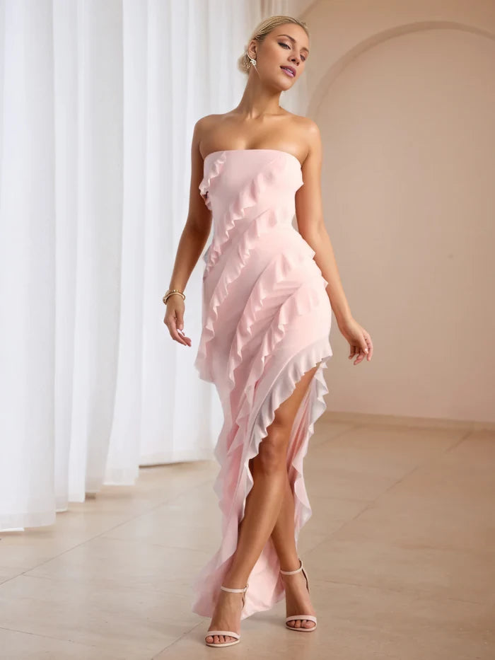 Romantic Sheath Strapless Sleeveless Open Back Long Length Prom Dresses