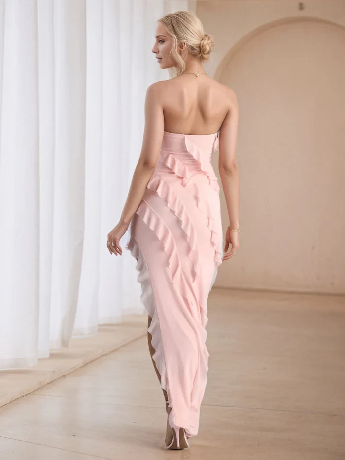 Romantic Sheath Strapless Sleeveless Open Back Long Length Prom Dresses