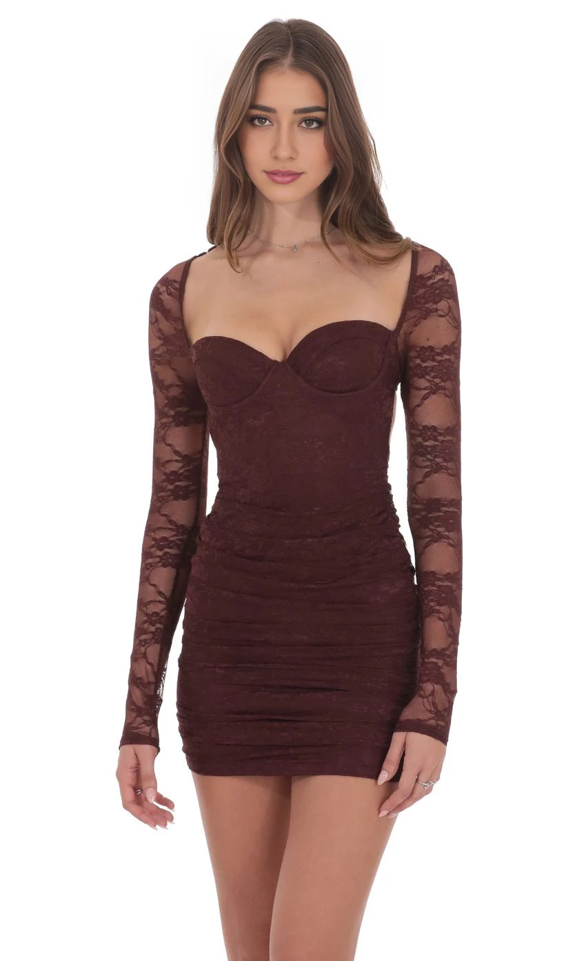 Romantic Sheath Sweetheart-Neck Long-Sleeve Lace-Back Short Length Homecoming Dresses