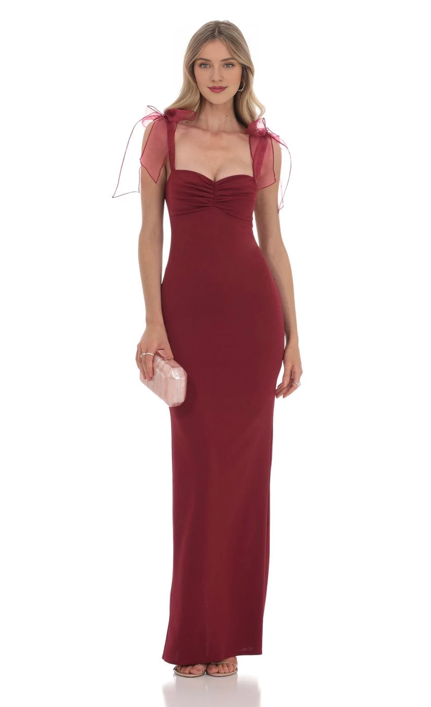 Romantic Sheath Sweetheart Neck Sheer Bow Strap Back Floor Length Prom Dresses