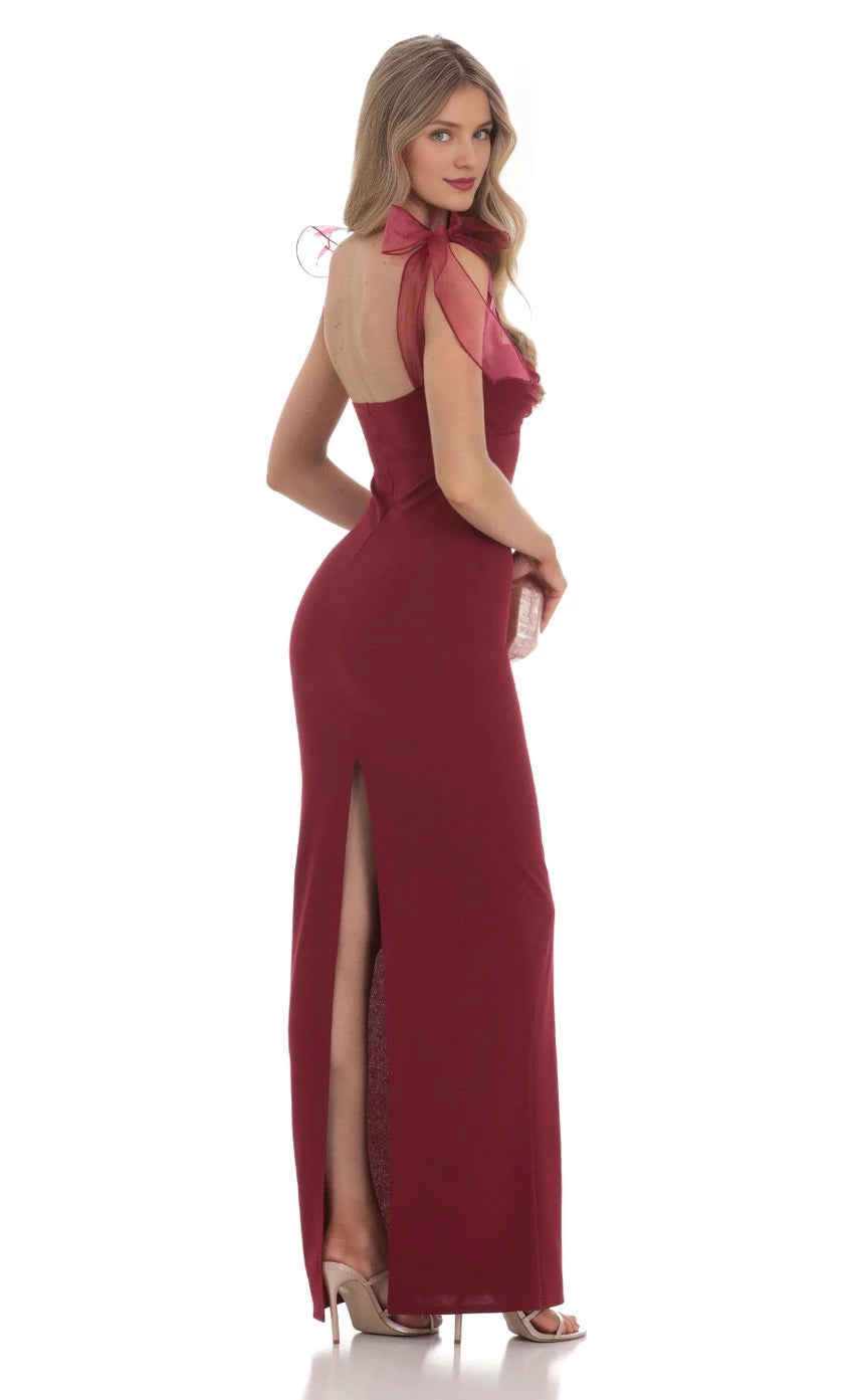 Romantic Sheath Sweetheart Neck Sheer Bow Strap Back Floor Length Prom Dresses