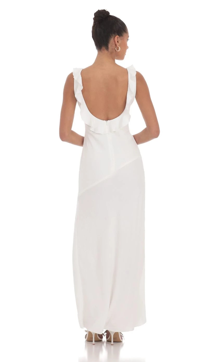 Romantic Sheath V-Neck Ruffled High-Slit Floor Length Prom Dresses