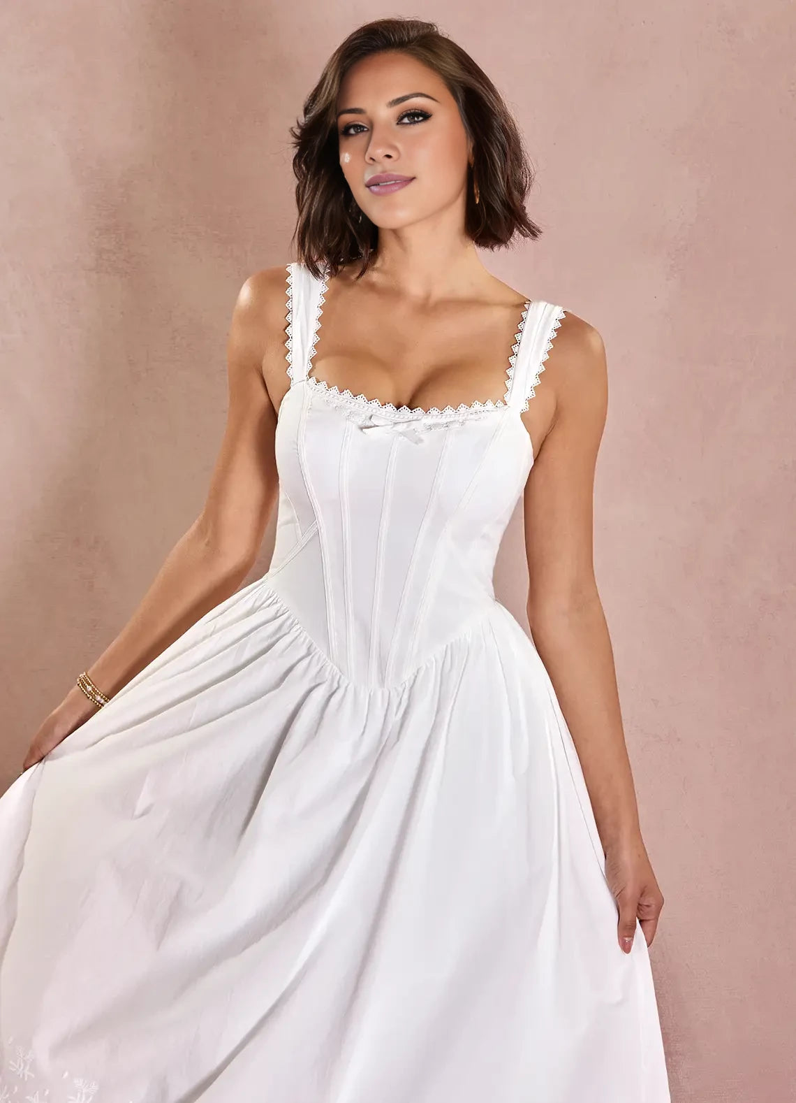 Romantic A-Line Scoop Neck Sleeveless Lace Up Back Tea-Length evening dress
