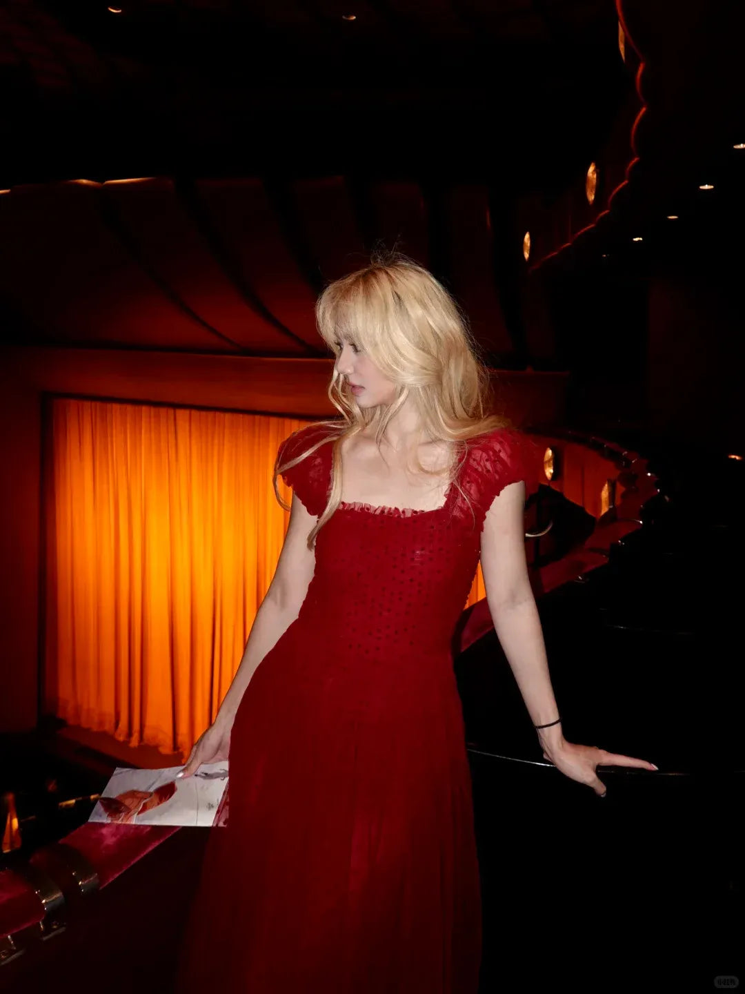 Romantic A-Line Square-Neck Puffed-Sleeve Red Swiss-Dot Tulle Gown