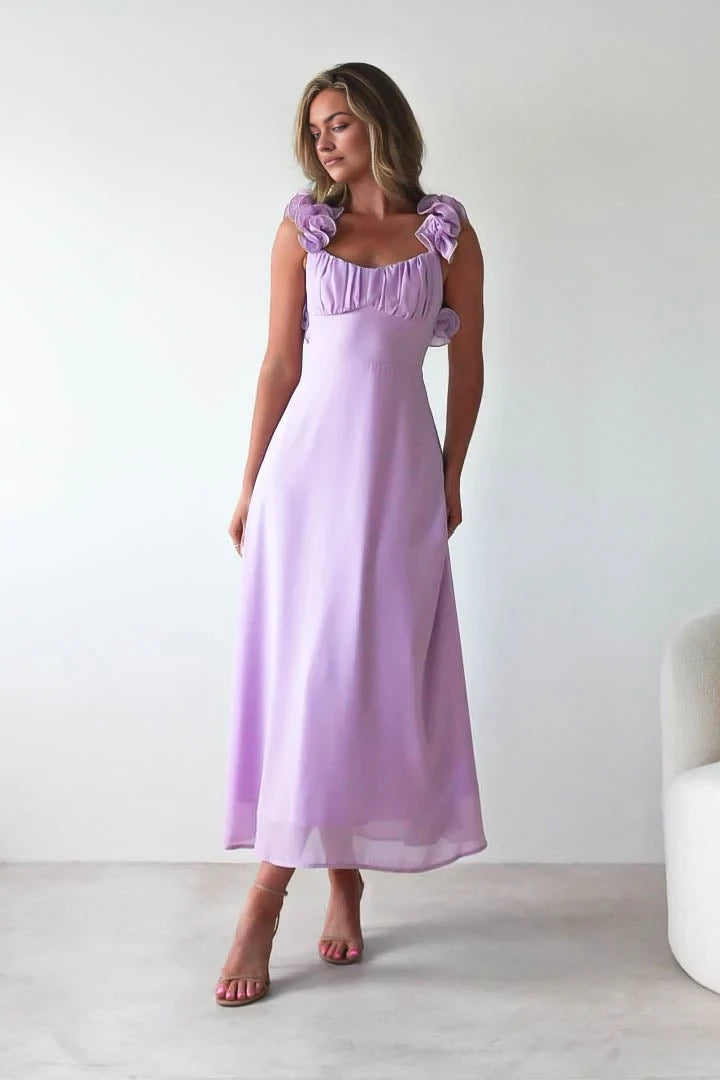 Romantic A-Line V Neck Sleeveless Crisscross Back Ankle-Length Prom Dress
