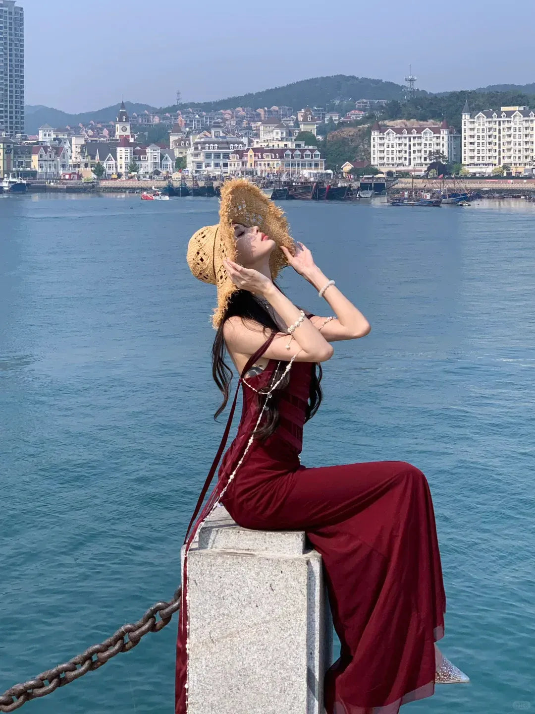 Romantic Burgundy Velvet Strapless Corset Mermaid Gown with Pearl Ties