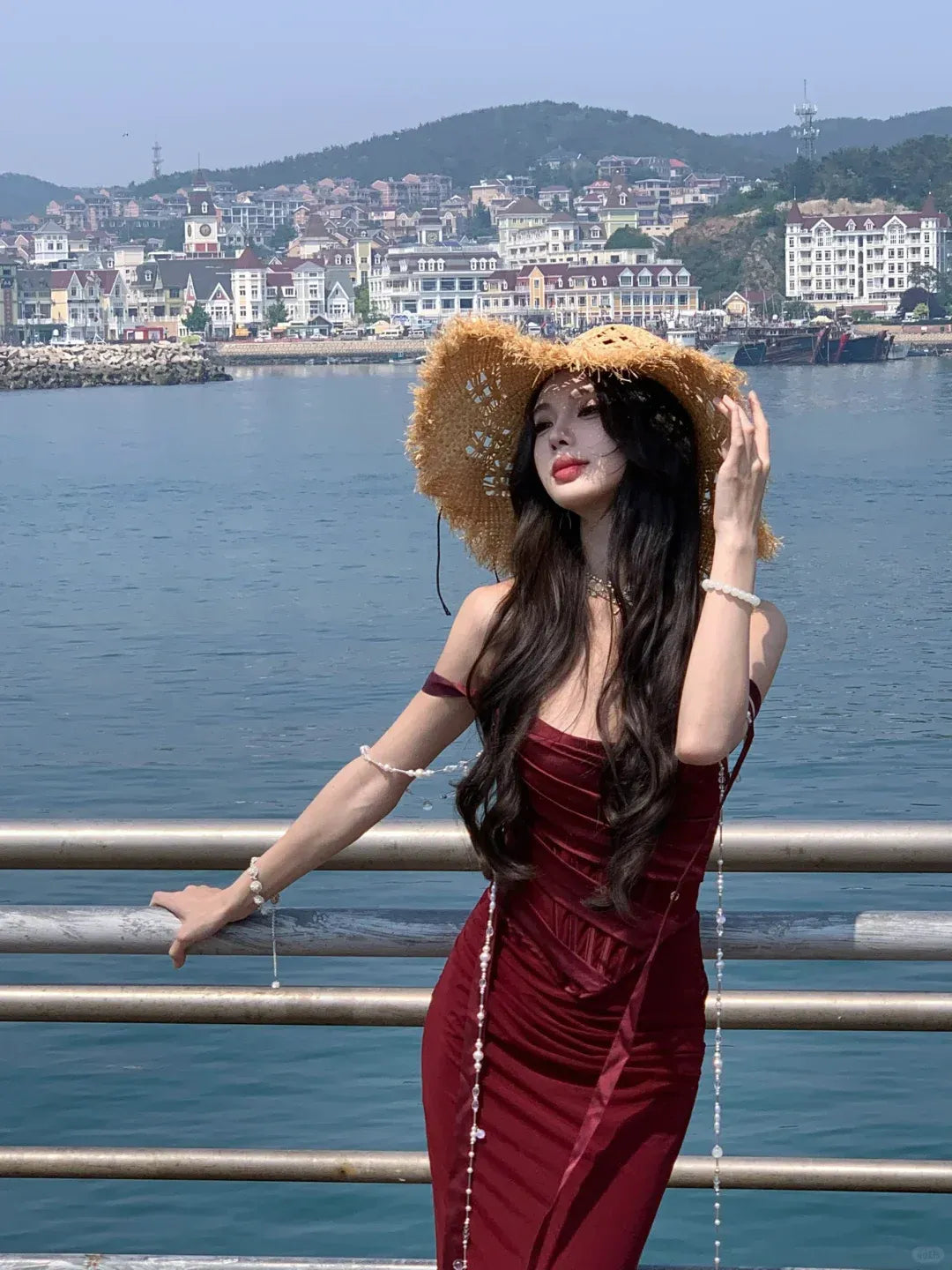 Romantic Burgundy Velvet Strapless Corset Mermaid Gown with Pearl Ties