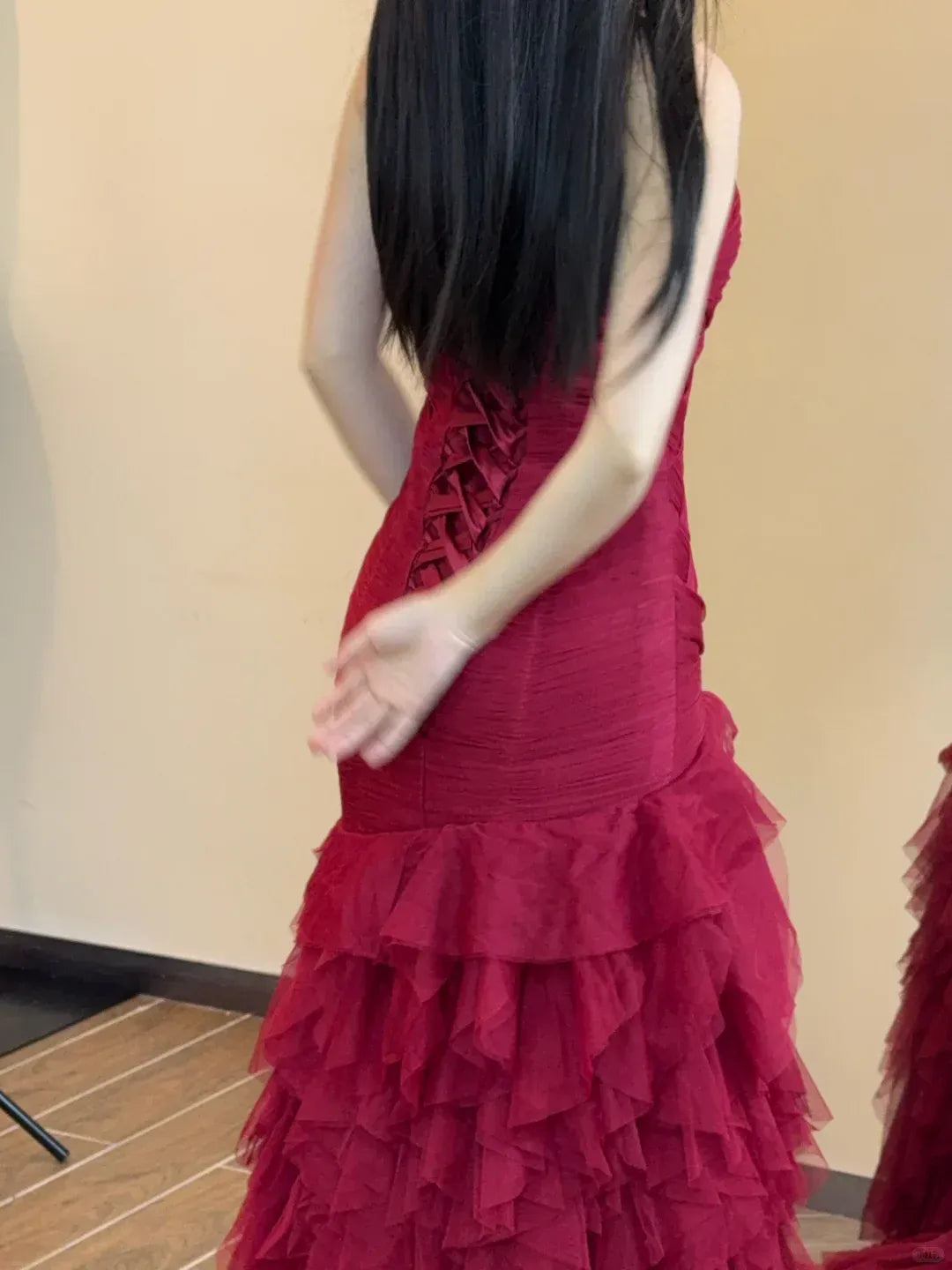 Romantic Mermaid Sweetheart Strapless Ruched Tiered Ruffled Prom Dresses