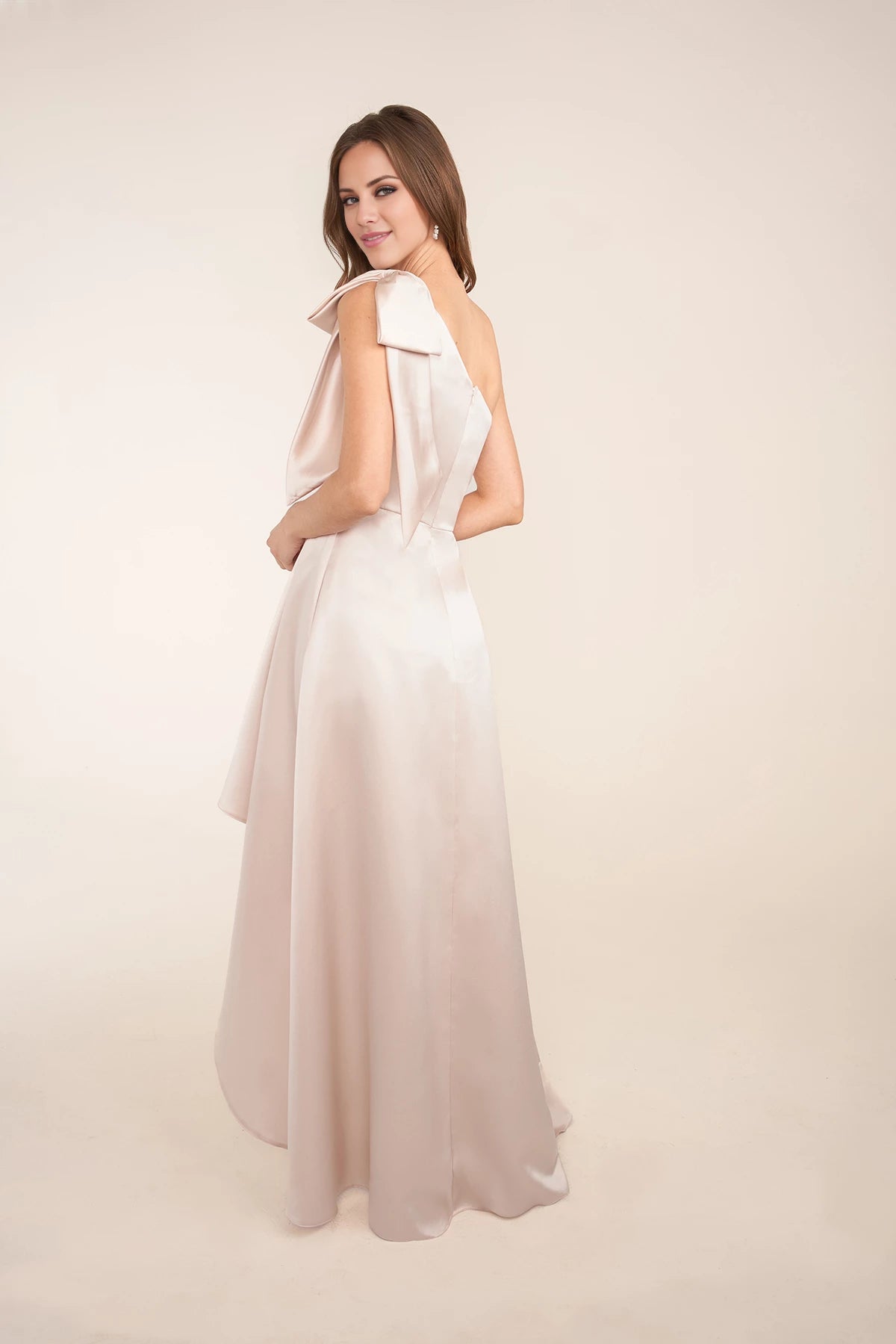 Romantic One Shoulder Sleeveless Back Zip Asymmetrical Bridesmaid Dress