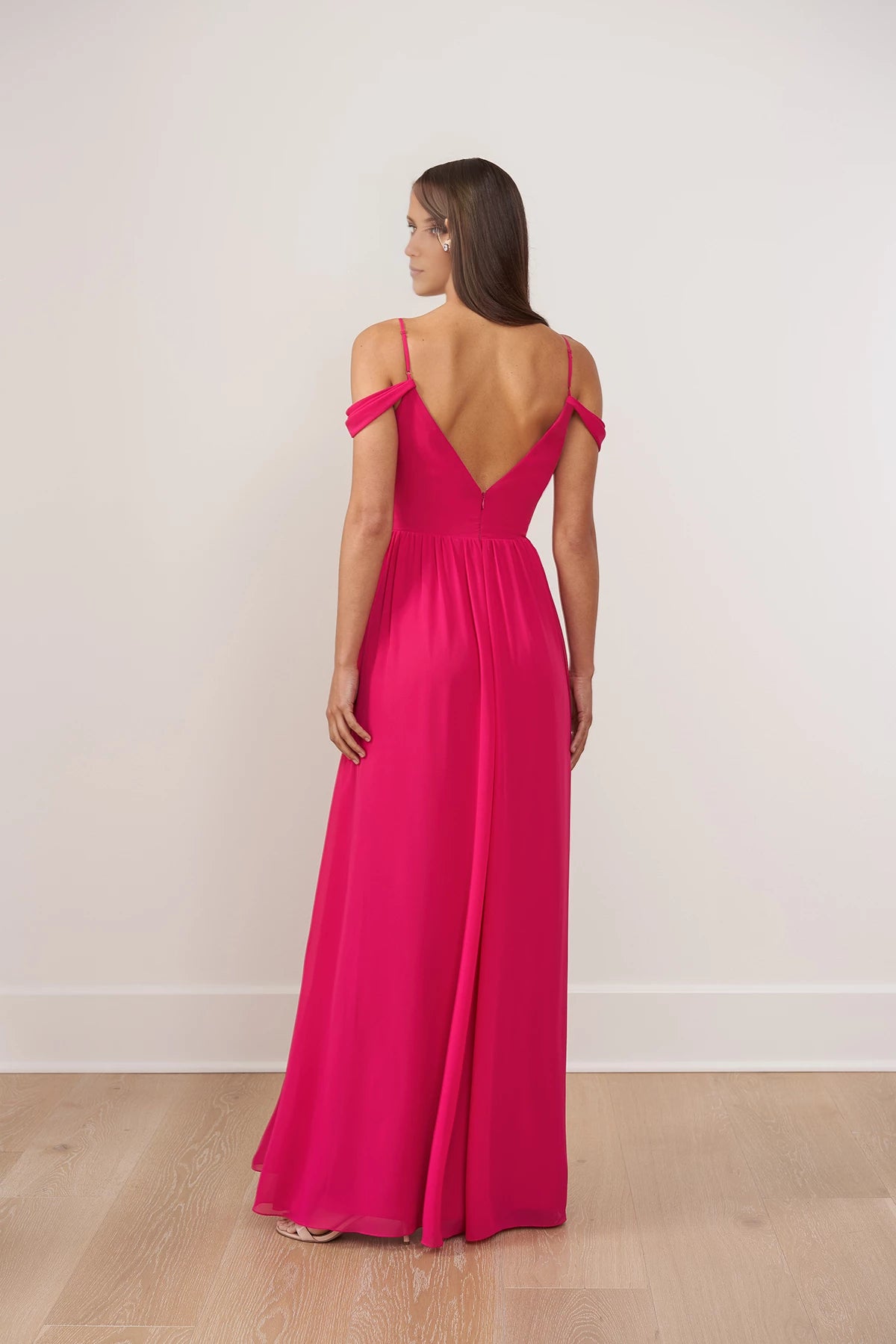 Romantic Poly Chiffon A-line Gown with Plunging Sweetheart V-Neckline and Cowl Swag SleevesBridesmaid Dresses