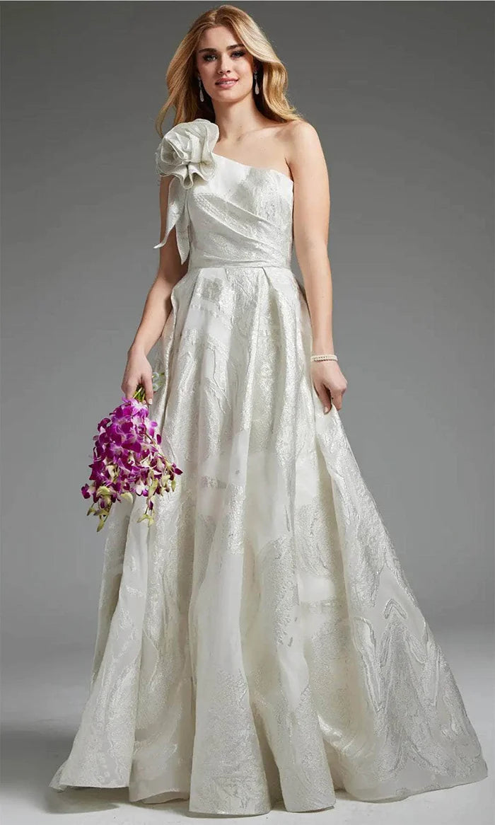 Rosette One Shoulder Bridal Gown Wedding Dress