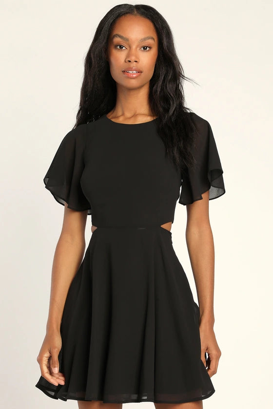 Round Neck Cutout Mini Dress Homecoming Dress