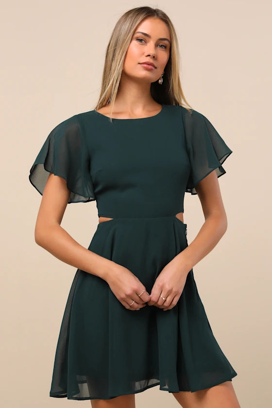 Round Neck Cutout Mini Dress Homecoming Dress