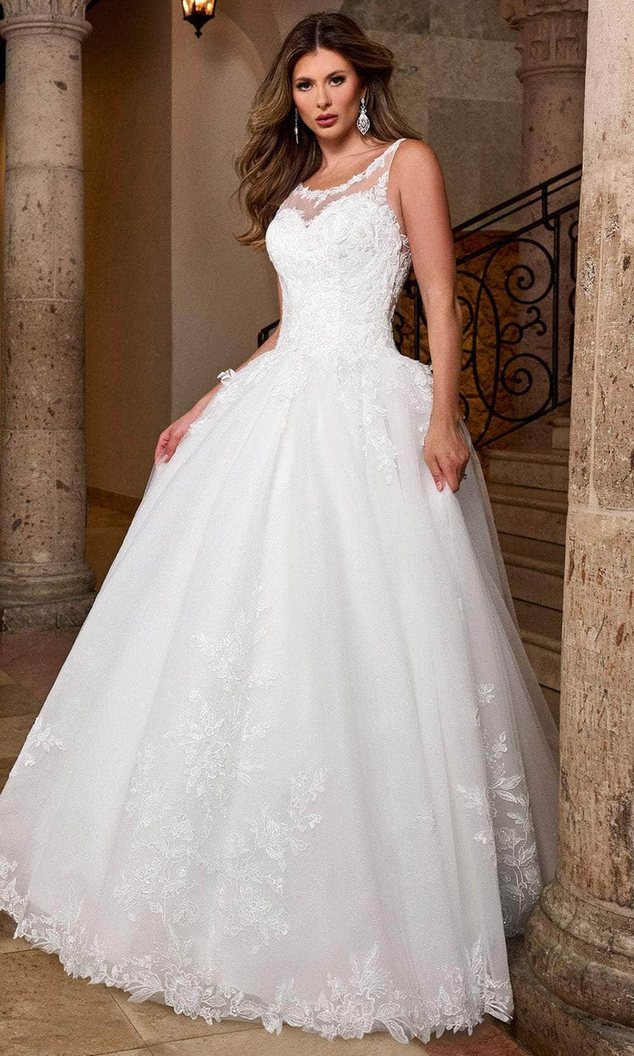 Round Neck Floor-Length Applique Bridal Gown Wedding Dresses