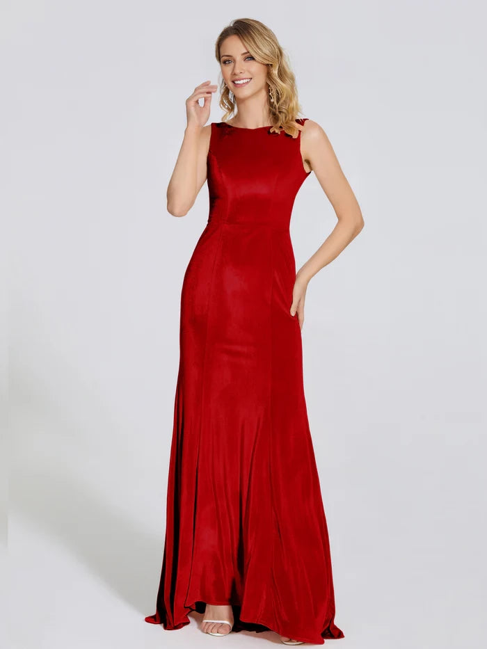 Round Sleeveless Neck Velvet Trumpet  Mother of the Bride Dresses