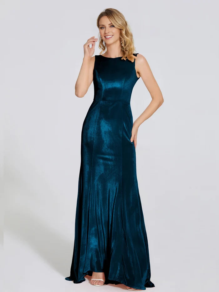 Round Sleeveless Neck Velvet Trumpet  Mother of the Bride Dresses