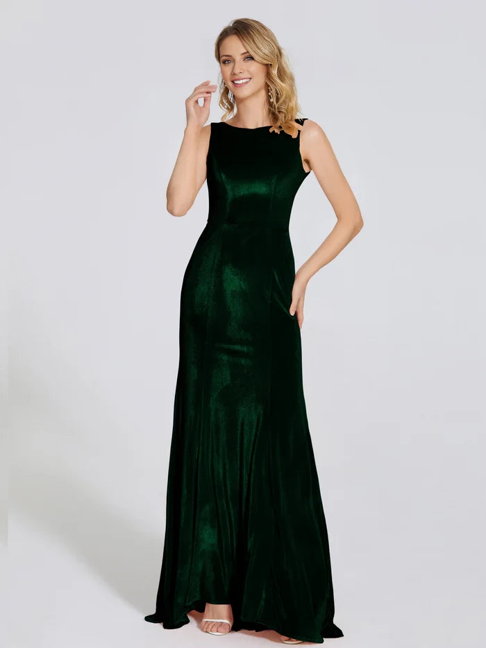 Round Sleeveless Neck Velvet Trumpet  Mother of the Bride Dresses