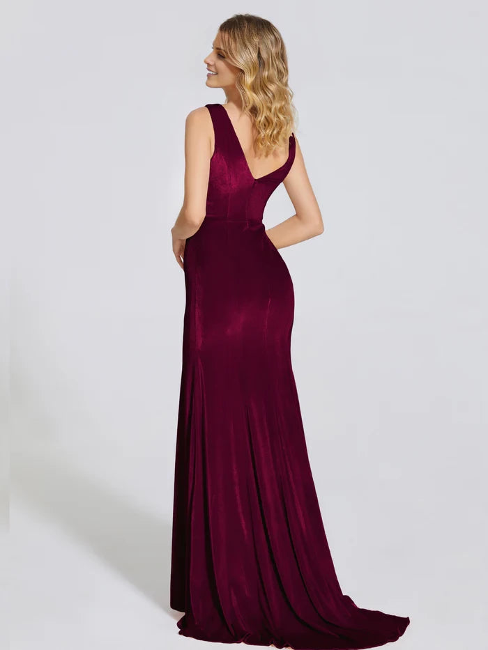 Round Sleeveless Neck Velvet Trumpet  Mother of the Bride Dresses
