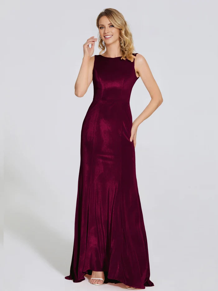 Round Sleeveless Neck Velvet Trumpet  Mother of the Bride Dresses