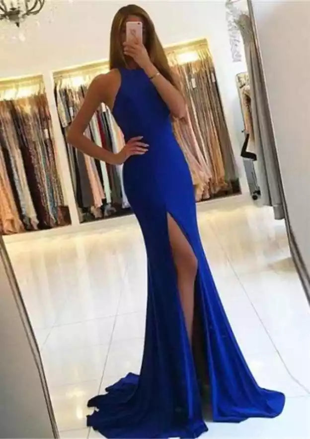 Royal Blue Halter Cutout Mermaid Gown – Bold & Modern Evening Party Dress