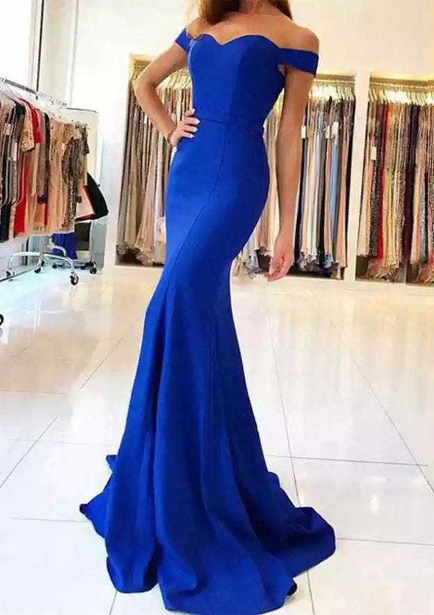 Royal Blue Off-Shoulder Mermaid Gown – Bold & Glamorous Evening Party Dress