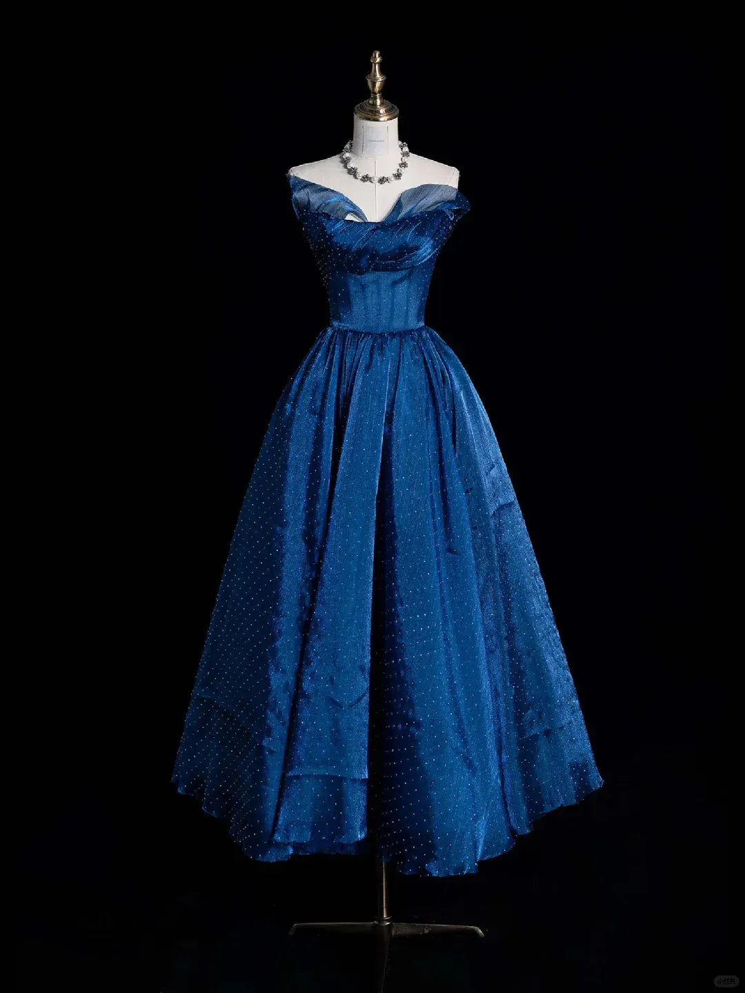 Royal Blue Off-the-Shoulder Sequin Tulle Ball Gown