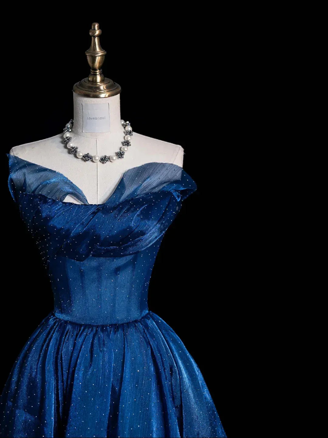 Royal Blue Off-the-Shoulder Sequin Tulle Ball Gown