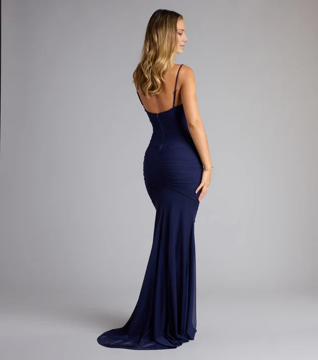 Ruched Mesh Mermaid Dress Prom Dresses