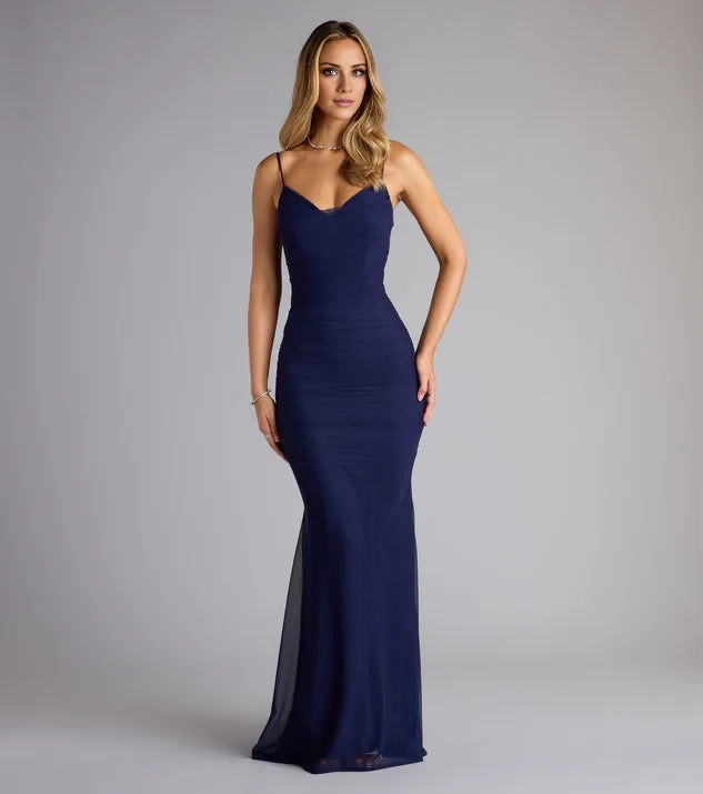 Ruched Mesh Mermaid Dress Prom Dresses