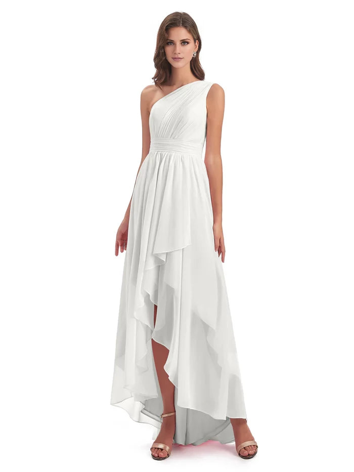 Ruched One Shoulder High Low Chiffon Bridesmaid Dresses