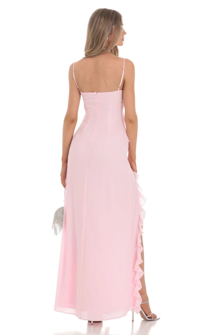 Ruffle V-Neck Maxi Dress Prom Dresses