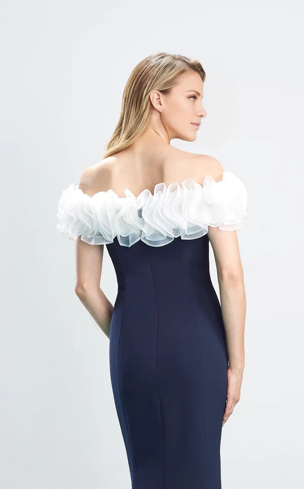 Ruffled Off-shoulder Neck Ruffled Sleeves Long Gown Evening Dresses