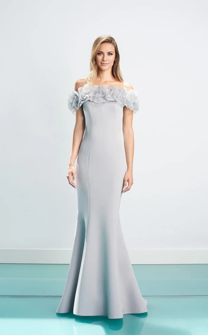 Ruffled Off-shoulder Neck Ruffled Sleeves Long Gown Evening Dresses