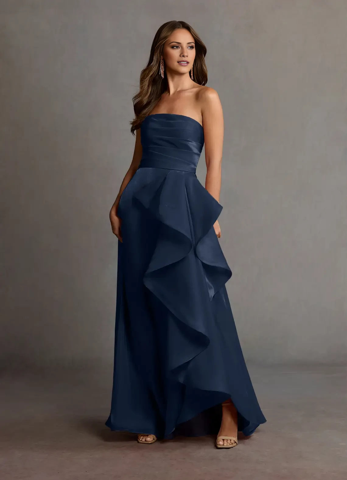 Ruffled Sleeveless Handkerchief Gown Evening Dresses