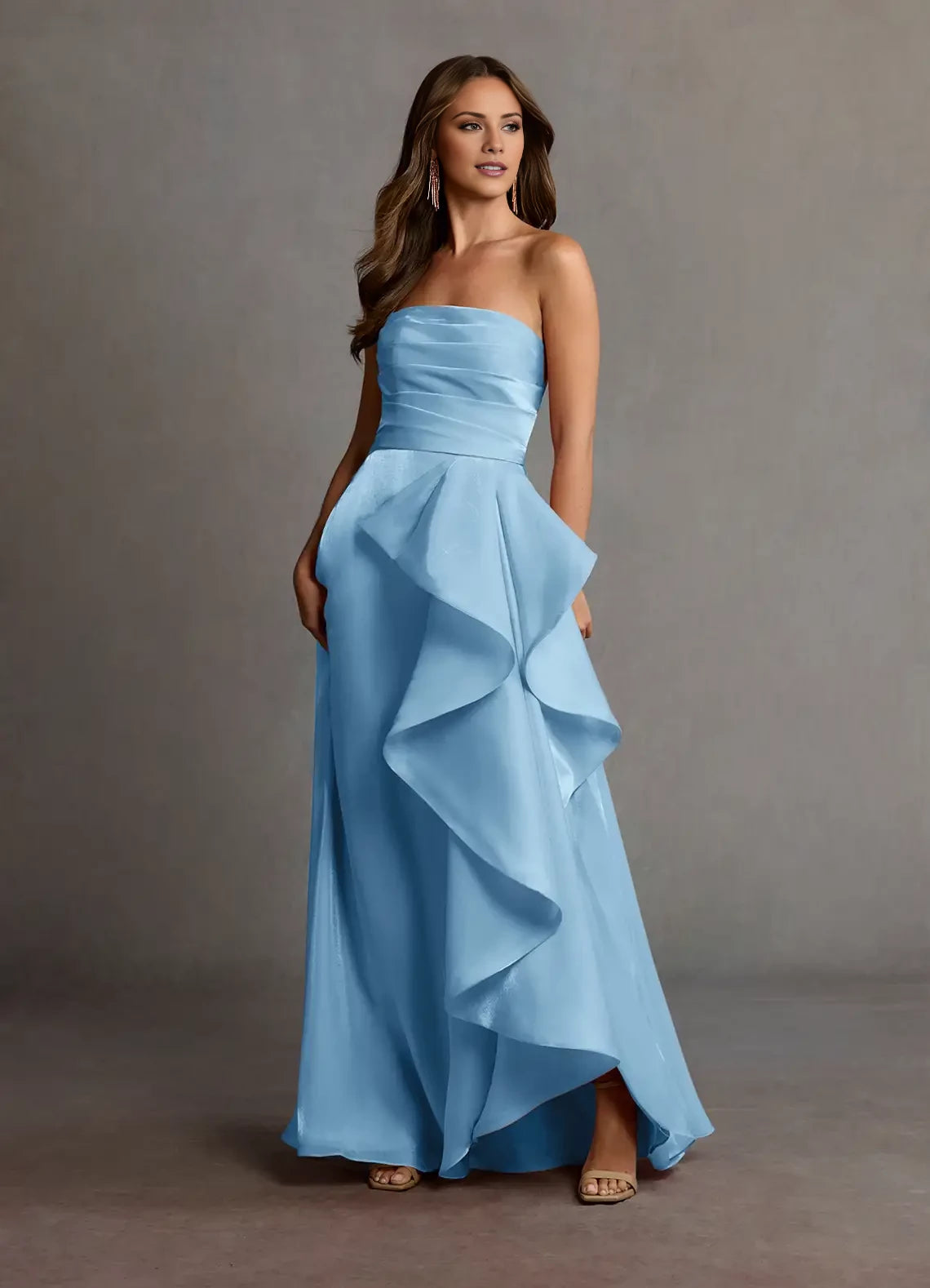 Ruffled Sleeveless Handkerchief Gown Evening Dresses