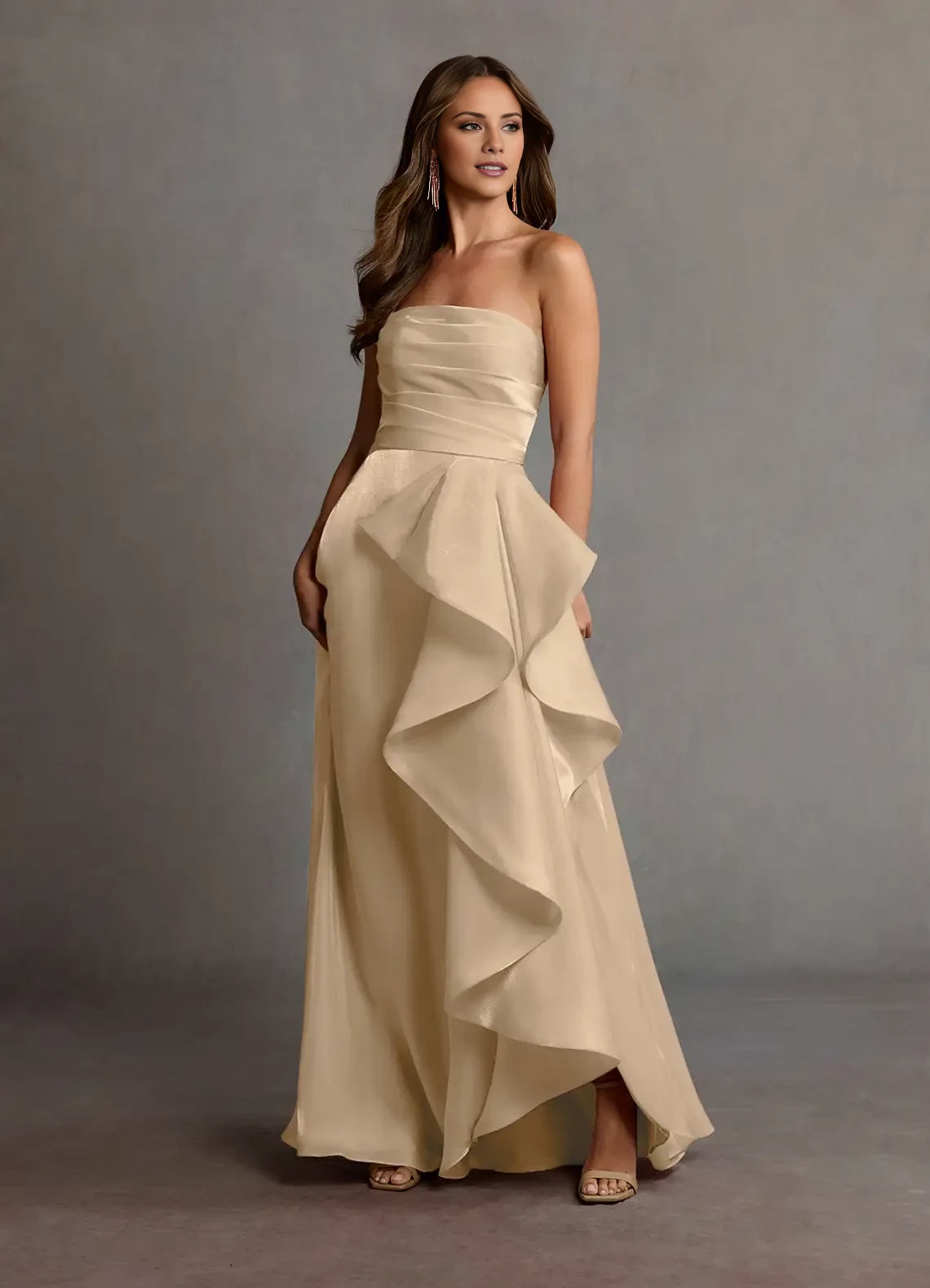 Ruffled Sleeveless Handkerchief Gown Evening Dresses
