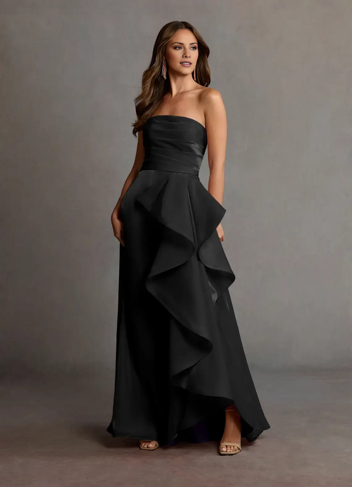 Ruffled Sleeveless Handkerchief Gown Evening Dresses